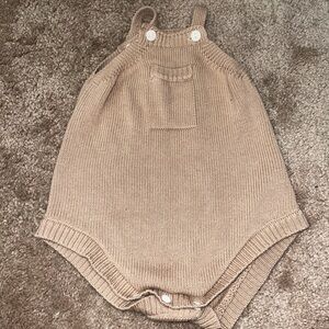 Cottagecore Neutral Tan Knit Sleeveless Romper Bodysuit